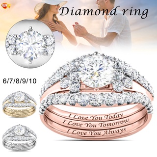 3 unids/set moda cristal rhinestone anillo micro-incrustaciones de circonita anillos de compromiso anillo de boda