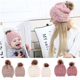 ES 2 PCS Matching Knitted Hats for Parent Kid in Solid Color Multiple Color Option