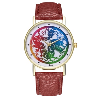* qs reloj de pulsera de cuarzo de cuero para hombre/mujer/regalo de moda colorido dragon totem