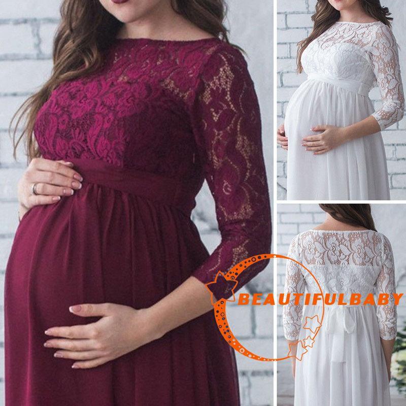 yea- moda mujeres embarazadas y 39; s vestido de maternidad de encaje maxi vestido de fotografía