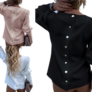 [Adegree] mujeres Puff manga larga botones de espalda camisa OL oficina Casual blusa Tops nuevo 2020 buenos productos