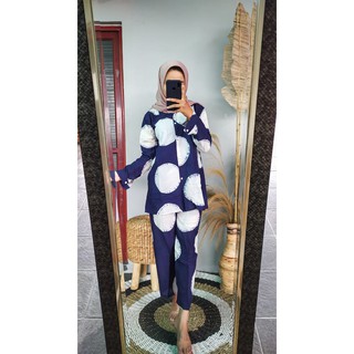 Onewomen - conjunto de pantalones de rayón de manga larga, color azul burbuja | Un conjunto de camisa larga