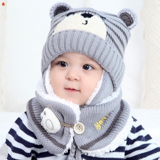 bebé niño invierno de punto orejeras gorro gorra bufanda conjunto de niños de dibujos animados oso sombrero (9)