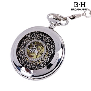 retro unisex hueco flor esfera redonda mano bobinado cadena mecánica bolsillo reloj