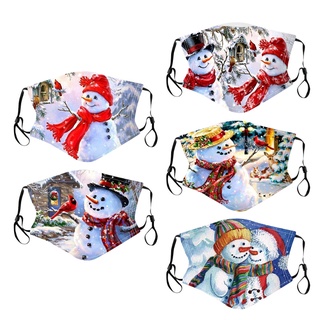 lu 5 piezas coloridas navidad muñeco de nieve impresión mascarilla facial reutilizable transpirable unisex cubierta facial bandana lavable anti polvo boca