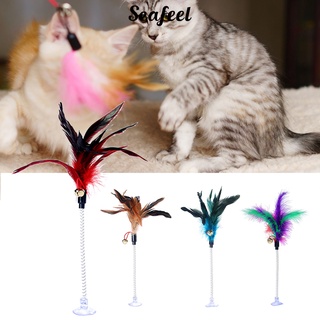 (Seafeel) Divertido mascota gato pluma campana primavera ventosa elástica jugar juguete interactivo