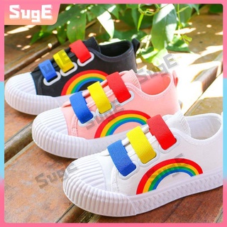 [Suge]talla 27-38 zapatos de niño luz de lona niño zapatos arco iris planas zapatos Kasut Kanak kasual (1)