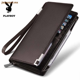 Playboy billetera larga bolso de mano para hombres billetera con cremallera cuero posición de múltiples tarjetas embrague billetera para hombres jóvenes y de mediana edad