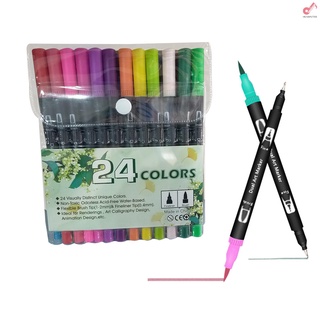 HP 24 Colors Dual Tip Brush Pens Art Markers Set Fine & Brush Tip Pen for Children Adults Artists Drawing Painting Coloring Journaling Note Taking Calligraphy Writing