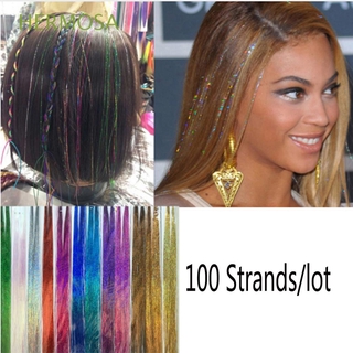 HERMOSA 100 hebras venta caliente extensión de cabello fiesta Bling seda Tinsel pelo sintético brillante racha Clubbing niñas Glitter Color arco iris