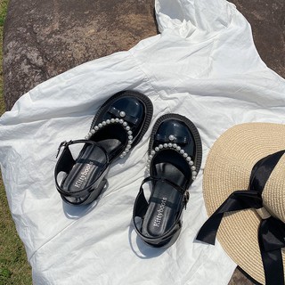 Francés retro tacones altos mujer verano 2021 nuevo Baotou sandalias de tacón medio japonés marea de hadas sandalias de perla (1)