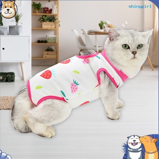 Sg--Cat postparto tela patrón de frutas impresión Anti lamiendo algodón heridas recuperación destete traje para el cuidado