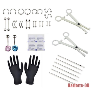 Harlotte$$38Pcs Professional Body Tool Kit Ear Nose Navel Nipples Set