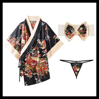 Lencería mujer Kimono Cosplay disfraz Yukata Geisha mujer japonesa A398 - negro, todo el tamaño