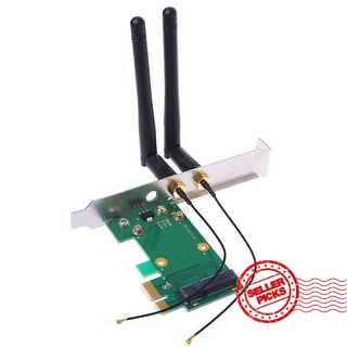 tarjeta de red wifi inalámbrica mini pci-e a pci-e 1x escritorio 2 antenas adaptador + r5d9 (1)