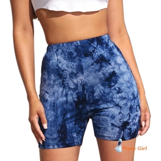 MELL-Women's Fitness Sports Shorts, Tie Dye Printed Casual High Waist Short
