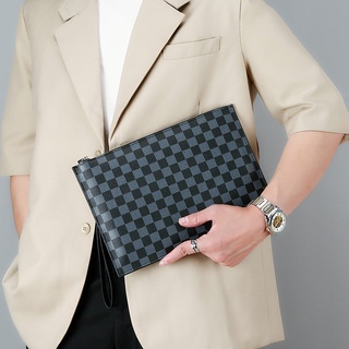 Bolso de mano para hombre 2021 nuevo estilo coreano bolso de sobre moderno tablero de ajedrez a cuadros maletín Casual marca de moda embrague (4)