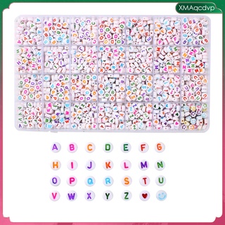 [xmaqcdvp] 1400pcs 4 x 7 mm cuentas de letras blancas redondas de plástico colorido alfabeto cuentas para hacer joyas pulseras collares