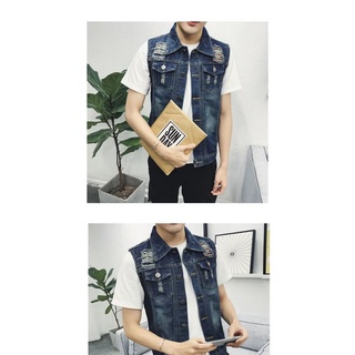 Colete de outono colete sem mangas colete jeans colete casual masculino estilo coreano. (9)