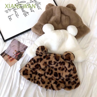 XIANGWAN Dulce Sombreros de cubo Grueso Felpa Sombrero de lavabo Leopardo coreano Orejas de oso Mujer Linda Muchachas Sombrero de pescador/Multicolor