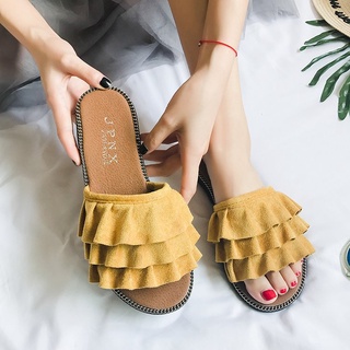 2021 Verano Nuevo Estilo Zapatillas Mujeres Versión Coreana Moda Hongo Encaje Exterior Desgaste De Una Palabra Sandalias Zapatos De Mujer