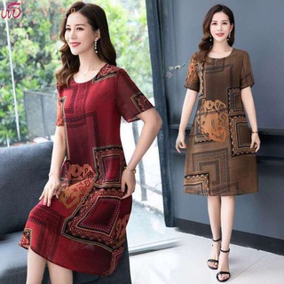 eric521430 Women Summer Casual Dress Round Collar Printing Loose Waist Short Sleeve Clothing