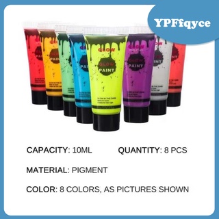 Black Light Paint UV Neon Face & Body Paint Glow Paints (8Bottles 0.34 oz. Each) - Blacklight Reactive Fluorescent Paint