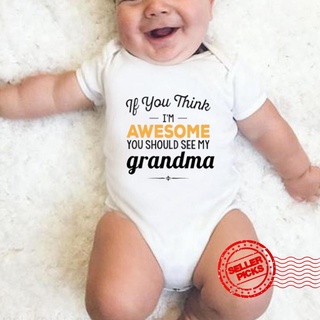 New Baby Short-Sleeved Romper Triangle Romper Awesome Letters Grandma Uncle Funny Z2Q3