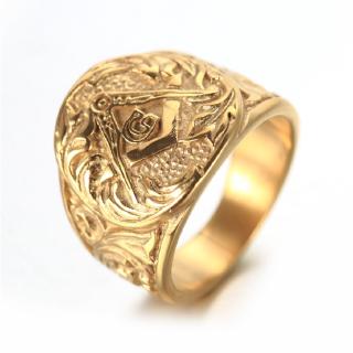moda nuevos productos hombres oro titanio acero masónico joyería anillo