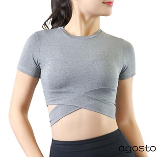 ✪Tz♠Camiseta de mujer, manga corta cuello redondo Crop Tops Yoga camiseta para deportes Fitness vacaciones