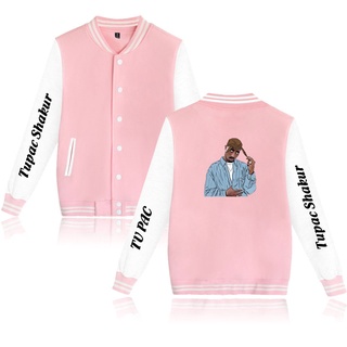 Rapper 2Pac Baseball Uniform Jacket Men Streetwear Tupac Shakur Pink Hoodie Outwear Streewears