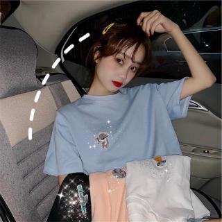 camiseta mujer manga corta azul suelto coreano top tee