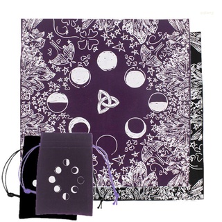 Qq* 2 unids/set de mantel de Tarot de terciopelo con bolsa de adivinación de brujas luna fases amante del Altar paño