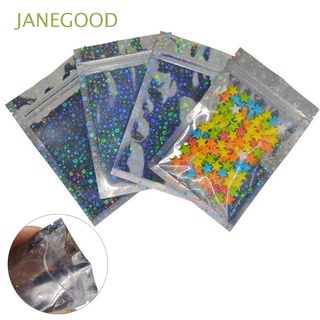 janegood 20pcs stand up food mylar bolsa de almacenamiento a prueba de agua bolsas de plástico bolsa de plástico con cierre de cremallera de aluminio holograma de 3 tamaños estrella láser cremallera bolsas reclinables