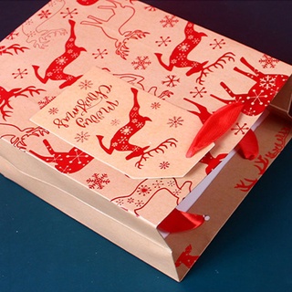 MALLAND 1/10PCS Cajas de regalos Bolsas de regalo de Navidad Favores de la boda Alce Caja de regalo de papel Kraft Decoración navideña Bolsas de embalaje de galletas Suministros para la fiesta Etiqueta Bolsa para envolver caramelos Paquete de pastel (4)