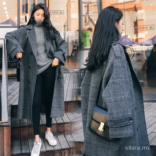 Chaquetas de mujer Abrigo suelto de lana a cuadros de mujer coreana de longitud media para el invierno de 2021 nuevo estilo de estudiante elegante abrigo de lana por encima de la rodilla