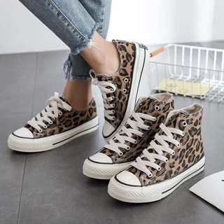Leopardo Impresión De Alta Parte Superior Zapatos De Lona Mujer Estudiante Tela Casual Todo-Partido Junta De Moda St (1)