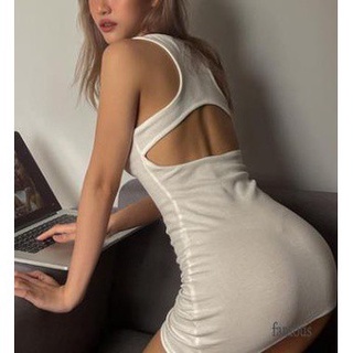 Lai-vestido Sexy ajustado para mujer, Color sólido blanco cuello en forma de U