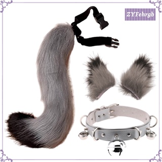 Faux Fur Animal Fox Ears Headband & Tail Costume Kit Hairpin for Party Halloween Fancy Dress Cosplay Unisex Kids Adult