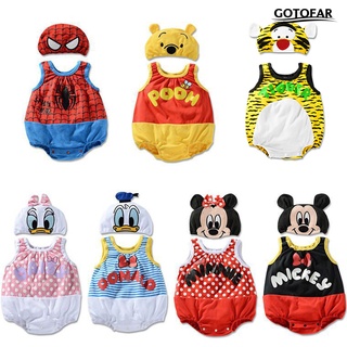 gotofar lindo Mickey Spider Man tigre mono sin mangas 2 piezas bebé mameluco con sombrero