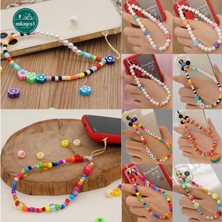 MILAGRO1 Girls Lady Gift Phone Charm Strap Multi Color Phone Choker Mobile Chain for Keys Universal Lanyard Phone Case Hanging Cord Smile Pearl Necklace Strap