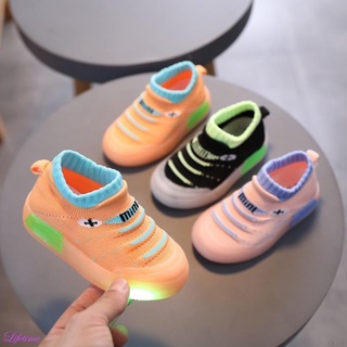 Children Fly Weave Breathable One Foot Sneakers LED Light Soft Soles Non-slip Socks Shoes