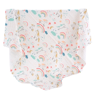 NG-Baby Swaddle Blanket, Soft Bath Towel Cute Cartoon Rainbow Print Bedding