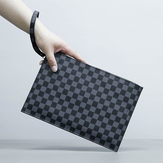 Bolso de mano para hombre 2021 nuevo estilo coreano bolso de sobre moderno tablero de ajedrez a cuadros maletín Casual marca de moda embrague (1)