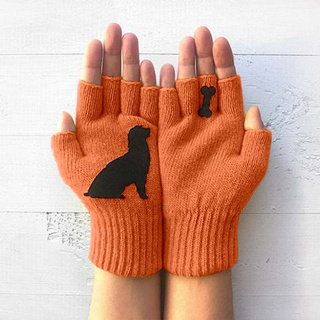 Guantes de perro para mujeres lindo cachorro impreso caliente de punto guantes de un tamaño se adapta a todos (4)