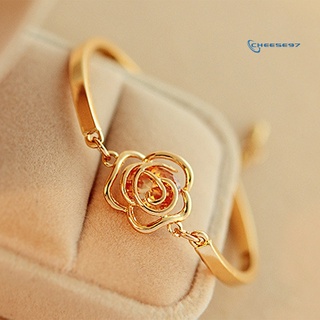 (Bracelets) mujer flor dorada cristal rosa brazalete cadena brazalete pulsera elegante joyería presente