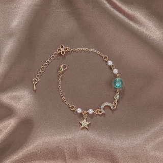 Pulsera de estrella de luna con pedrería de diamantes de imitación cadena dorada pulseras de encanto para niñas accesorios de moda regalos de amistad
