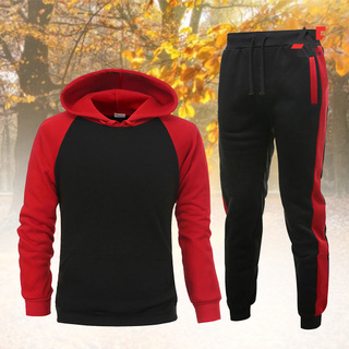 A.c hombres otoño manga larga bolsillo sudadera con capucha pantalones de bloque de Color deportes chándal traje