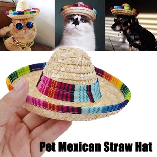 ARTS1 ajustable mascota Sombrero de paja hebilla Sombrero mexicano gorra de paja colorido disfraz gato perro suministros adornos para mascotas (7)