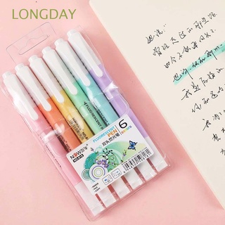 LONGDAY 6Pcs/Set Fluorescent Pen Stationery Markers Pen Double Head Gift Candy Color Office Supplies School Supplies Student Supplies Kids Highlighter Pen